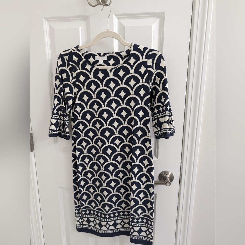 Navy and white patterned dress